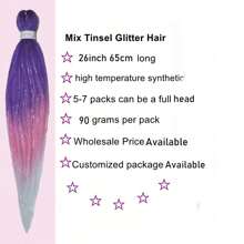 Pre Streched Braiding Hair Within Sparkling Tinsel Hair Extensions Soft Yaki Texture Easily Crochet Twist Braids Hair Synthetic Box Braiding Hair For Music Festival - Multicolor - View 5