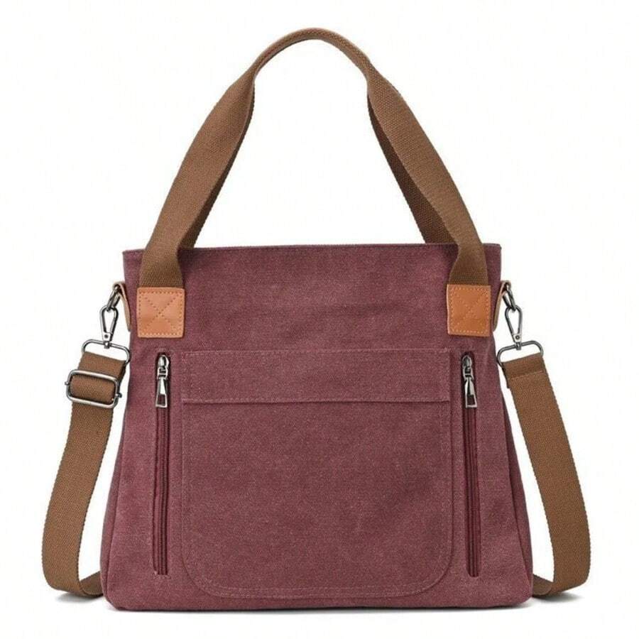 Women's Versatile Handbag Large Capacity Canvas Casual Shoulder Crossbody Bag - Purple - View 1
