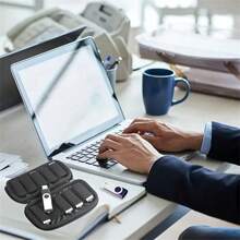 1 pieza Estuche organizador de unidades flash USB de poliéster con soporte - Bolsa de almacenamiento multicompartimento para memorias USB y accesorios electrónicos (6/10 celdas), con estilo bohemio - Negro - Ver 2