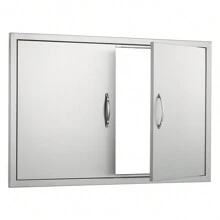 BBQ Access Door, 24" X 24" To 39" X 26" Double Outdoor Kitchen Door, Stainless Steel/Cold Plate Flush Mount Door, Wall Vertical Door With Handles And Vents/Hook, For BBQ Island, Grilling Station, Outside Cabinet - 39" X 26" Hooks - View 8