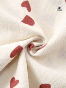 Plus Size Women's Red Heart Print Short Sleeve Top & Shorts Pajama Set - Apricot - View 5