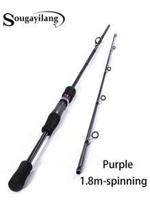 SOUGAYILANG Caña de pescar de 1.8M con 2 secciones de fibra de carbono, con mango cómodo de EVA en color rojo/morado, caña de pescar giratoria/de lanzamiento para pesca en agua dulce