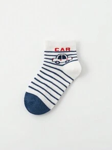 5 双卡通汽车图案儿童袜子，男童和女童网眼中筒袜，春夏