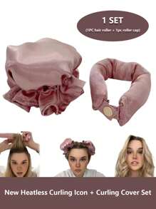 1 Pacote / 2 Pacotes Ferramenta Sem Calor para Ondular o Cabelo, Conjunto de Boné e Enrolador de Cabelo de Cetim Macio, Ferramenta de Ondulação Flexível Natural, Ferramentas de Penteado para Cachos Sem Esforço, Rolos de Cabelo Ondulado para Dormir à Noite, Acessórios de Penteado de Ondas, Enrolador de Cabelo Sem Calor