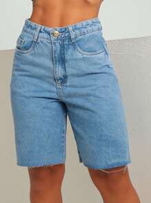 Bermuda Jeans Without Elastane/High Waist/Premium Line - 藍色 - 查看 4