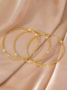 Juego de 3 piezas de pulseras brazaletes de estilo minimalista con patrón ondulado metálico plateado, apropiado para regalos, uso diario y fiestas