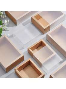 12 套牛皮纸礼品盒，带透明 PVC 套 - 矩形结实木质包装储物盒，适用于礼品、工艺品和派对礼品 | 展开尺寸：9.41x9.33x0.02 英寸，组装盒尺寸：3.27x3.27x1.26 英寸，内部尺寸：2.65x2.65x1.18 英寸 | 非常适合珠宝、糖果、巧克力、DIY 工艺品、婚礼、生日、节日、圣诞节和情人节礼品包装 |，可重复使用且坚固的盒子，适合个人和商业用途 - 彩色 - 查看 1