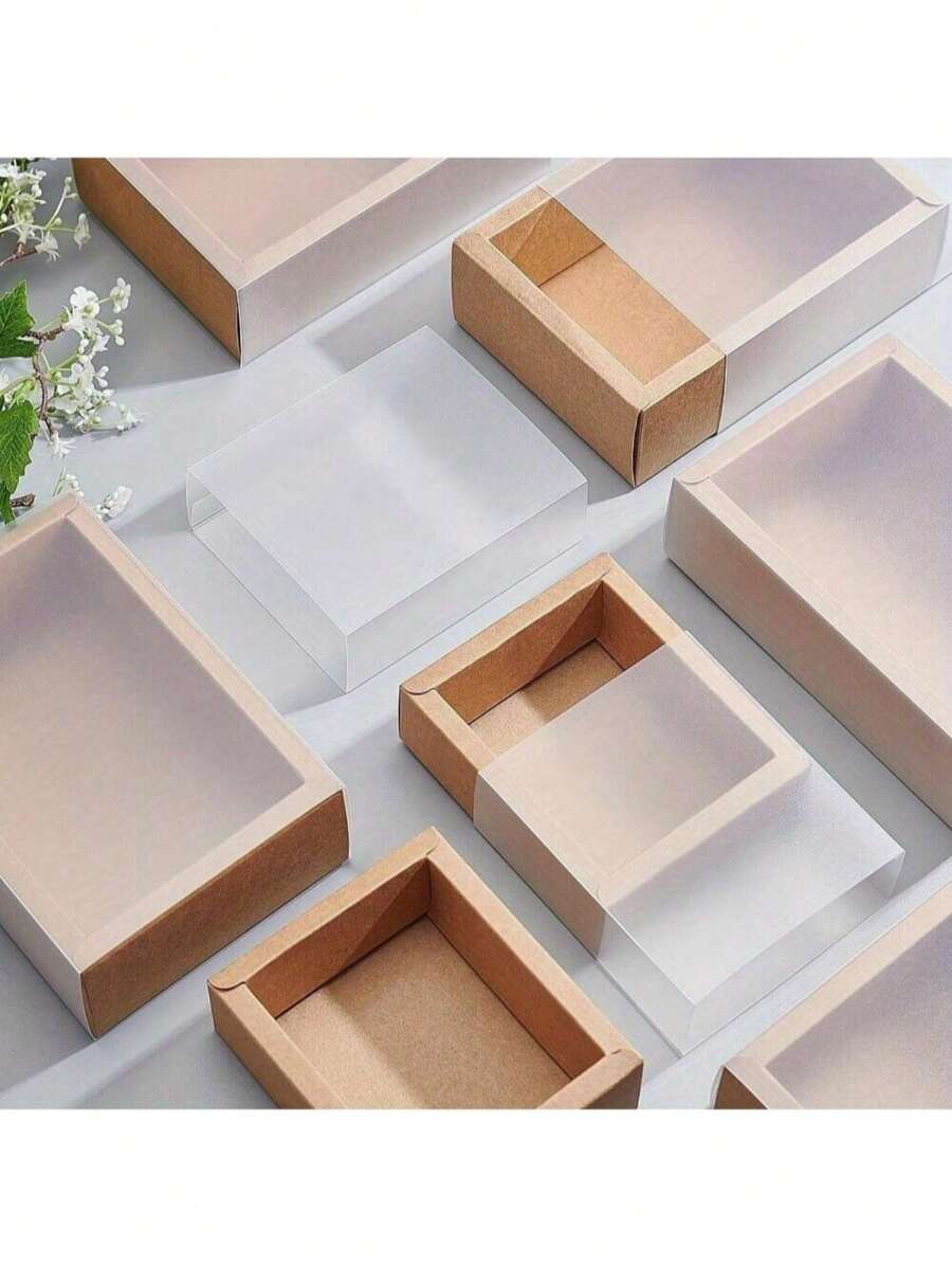 12 套牛皮纸礼品盒，带透明 PVC 套 - 矩形结实木质包装储物盒，适用于礼品、工艺品和派对礼品 | 展开尺寸：9.41x9.33x0.02 英寸，组装盒尺寸：3.27x3.27x1.26 英寸，内部尺寸：2.65x2.65x1.18 英寸 | 非常适合珠宝、糖果、巧克力、DIY 工艺品、婚礼、生日、节日、圣诞节和情人节礼品包装 |，可重复使用且坚固的盒子，适合个人和商业用途 - 彩色 - 查看 1