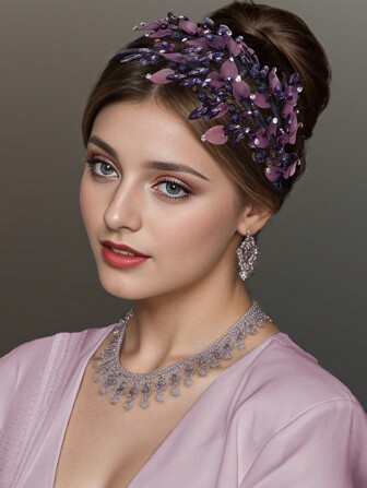 1 件优雅仿珍珠水钻手工新娘头带双层头饰，适合女士，适合婚礼、派对、舞会