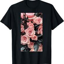 Modern Aesthetic Pastel Pink Roses Pink Roses T-Shirt - Black - View 1