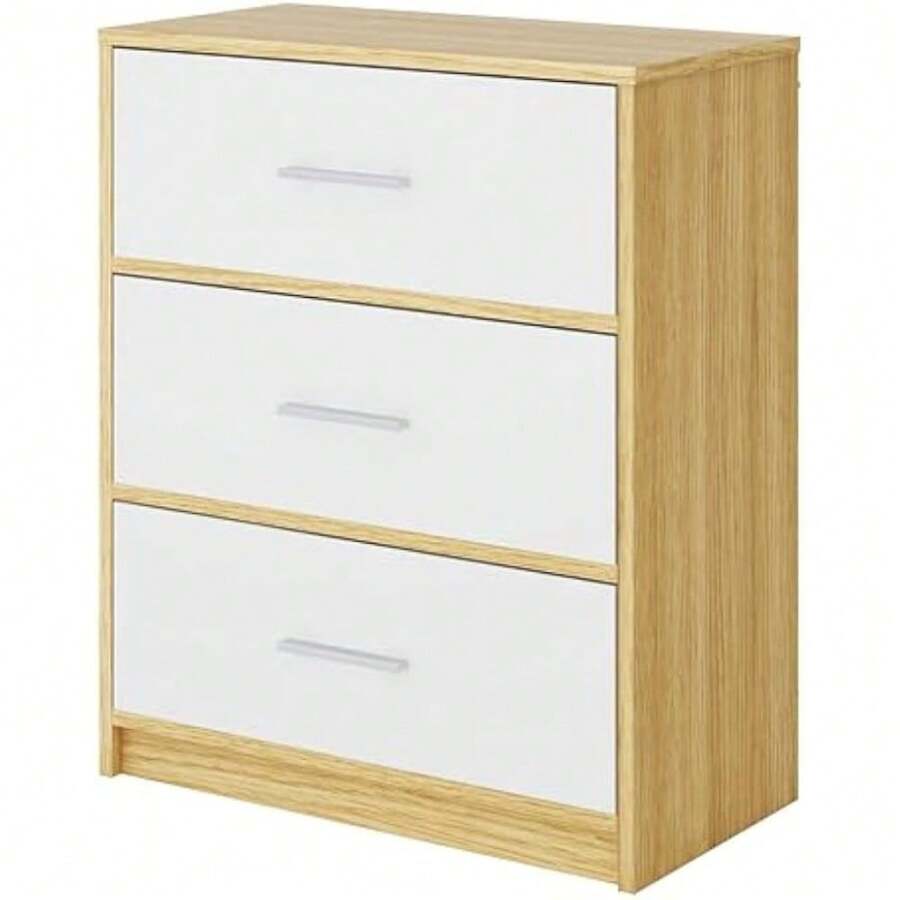 MU:4LIFE Cómoda Elegancia De 3 Cajones, Almacenamiento para Hogar Y Oficina, Organizador Cajonera De Estructura Madera y Cajon De Tela No Tejida y Cubiertas De MDF (Madera Clara y Blanco, 3 Cajones) - 1 - Ver 1