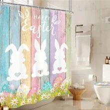 1 rèm tắm thỏ Phục sinh, trứng nhiều màu sắc dễ thương, gỗ trang trại, hoa mùa xuân, rèm tắm chống thấm nước với 12 móc, trang trí phòng tắm - Nhiều màu - Xem 2