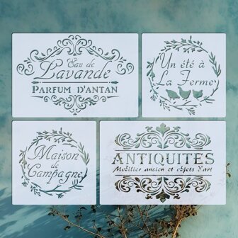 4pcs Reusable French Vintage Stencil Templates, For Wall, Furniture, Fabric, DIY Crafts,Back To School,School Supplies