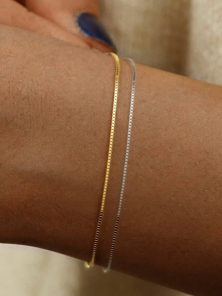 1 件 S925 纯银盒链可调节简约手链，适合女性日常搭配手链，是女性全年日常佩戴的礼物。这是送给女朋友、母亲、姐妹的最佳礼物 - 手鍊 - 查看 1