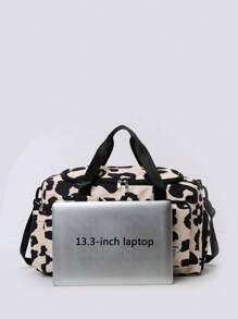 时尚斑马纹运动健身包，女士旅行手提包，多功能行李包，大容量，多口袋设计，带鞋仓，干湿分离，便携式过夜包，适合旅行、度假、商务、通勤、上学、办公和户外活动，可作为礼物送给朋友，口红图案，时尚休闲可爱，斜挎包，适合学生，男女通用，旅行配件包，背包，学习用品包 - 米色 - 查看 9