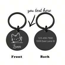 Personalized Pet ID Tag, Round Pet Collar Accessory, Custom Engraved Name Plate, Adorable Animal Pattern Print, Premium Material, Suitable For Cats And Dogs