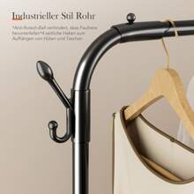 OYAJIA Clothes Rail,Double Rods Garment Rack, Clothing Rack For Hanging Clothes,4 Hooks, Multi-Functional Bedroom Clothes Rack, Wheels Optional,Black - Black - View 3