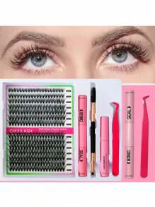 280/168 件 8-16 毫米 DIY 睫毛延长混合款式睫毛簇单独配有粘合剂和密封剂去除镊子睫毛刷用于自行化妆 - 黑色 - 查看 24
