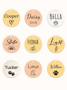 Personalized Pet ID Tag, Round Pet Collar Accessory, Custom Engraved Name Plate, Adorable Animal Pattern Print, Premium Material, Suitable For Cats And Dogs