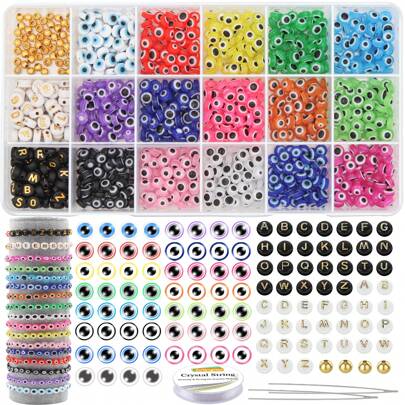 EuTengHao EuTengHao 907 pezzi perline malocchio perline lettere ciondoli malocchio perline distanziatrici per gioielli stringhe per fai da te perline forniture bracciali perline collana creazione di gioielli donne fai da te artigianato (15 stili)