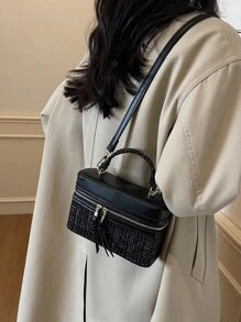 1pc Women's Fashion Square Handbag, Elegant Crossbody Phone Bag, Black - Black - View 5