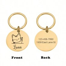 Personalized Pet ID Tag, Round Pet Collar Accessory, Custom Engraved Name Plate, Adorable Animal Pattern Print, Premium Material, Suitable For Cats And Dogs