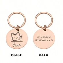 Personalized Pet ID Tag, Round Pet Collar Accessory, Custom Engraved Name Plate, Adorable Animal Pattern Print, Premium Material, Suitable For Cats And Dogs