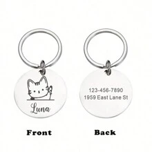 Personalized Pet ID Tag, Round Pet Collar Accessory, Custom Engraved Name Plate, Adorable Animal Pattern Print, Premium Material, Suitable For Cats And Dogs