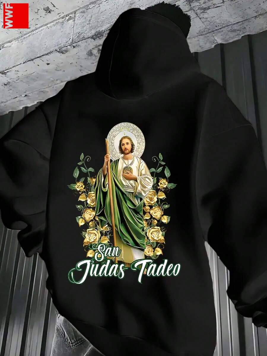 Tadeo Surrounded By Roses 270G Men'S Autumn And Winter Fleece Hoodie, Hip-Hop Streetwear, Men'S First Choice For Autumn And Winter, With Kangaroo Pocket, As A Gift Suitable - 黑色 - 查看 1