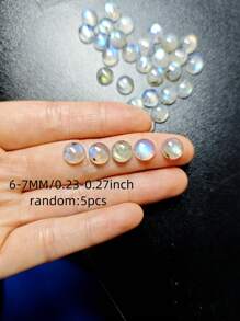 5pcs/2pcs Labradorite Moon Shape/Sphere/Flat Back/Oval Stone Bare Stone Ring Face Cabochons, For DIY Jewelry Making, Pendants, Earrings, And Crafts With Accessories - Oval[2pcs] - View 5