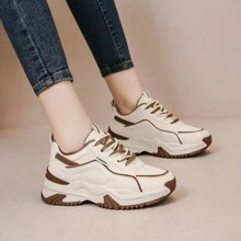 Zapatillas de deporte transpirables de moda para mujer, zapatillas de tenis casuales de suela gruesa - Caqui - Ver 6