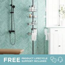 Tension Pole Shower Caddy With 4 Basket Shelves With Towel Bars, Matte Black, 60-97 Inch – Rust-Resistant Corner Shower Organizer – Adjustable Bathroom Shower Rack For Bath Essentials