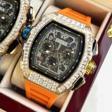 ONOLA-6826F Men's Wine Barrel Multi Functional Mechanical Automatic Watch Rubber Strap Fashion Sports ICE Diamond Watch - 白色 - 查看 8