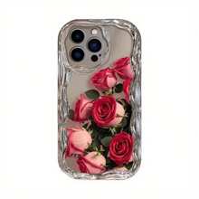 Una moderna funda para teléfono con temática de rosas, adecuada para  16, 15, 14, 13, 12, 11 Pro Max, que es hermosa y perfecta como regalo de San Valentín.