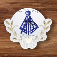 Porta Alianças Personalizado Para Casamento Padrinho Nossa Senhora Aparecida Em Mdf - BRANCO AZUL - Visão 1