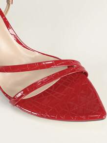 女士漆皮后绑带踝带尖头细高跟凉鞋，优雅迷人时尚派对场合红色高跟鞋 - 紅色 - 查看 5