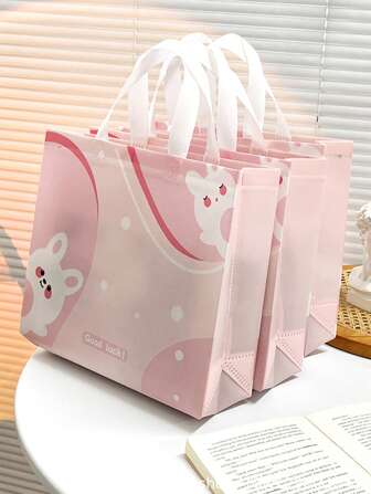 5 件/10 件粉红兔子无纺布复活节礼品袋、糖果和鸡蛋包装袋