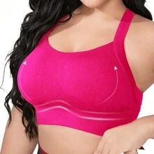 Seamless High-Elasticity And High-Support Plus-Size Sports Bra,Women Plus-Size Underwear Detachable Chest Pad With Cross-Strap Design,Women's Plus-Size Fitness Solid Color Simple Yoga Bra,Women Soft And Comfortable Plus-Size Sports Tops - Hồng - Xem 5
