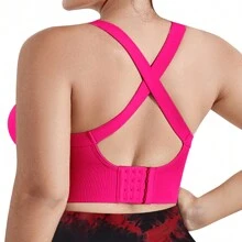 Seamless High-Elasticity And High-Support Plus-Size Sports Bra,Women Plus-Size Underwear Detachable Chest Pad With Cross-Strap Design,Women's Plus-Size Fitness Solid Color Simple Yoga Bra,Women Soft And Comfortable Plus-Size Sports Tops - Hồng - Xem 3