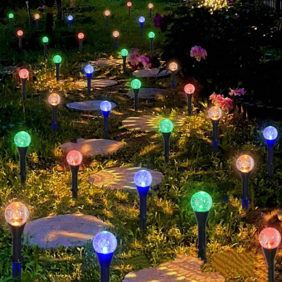 30 Lights/50 Lights Solar LED Outdoor Lights, Lawn Patio Garden Villa Decorative Lights, Solar Ground Plug Bubble Globe Lights, Suitable For Party Camping, Garden Lawn Lighting Decoration - 彩色50燈 - 查看 1