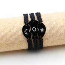 3 PCS Friendship Bracelets For 3 Best Friend Couples With Engraved Stainless Steel Adjustable Handmade Cord Relationship Bracelets For Daughters Family Besties Sisters Granddaughters