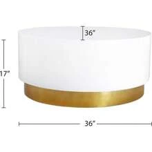 D Collection Modern | Contemporary White Lacquer Top Coffee Table With Sturdy Gold Metal Base, 36"" W X 36"" D X 16.5"" H - 彩色 - 查看 3