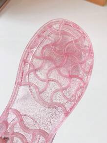 可爱幼儿包头沙滩凉鞋，女童水晶公主镂空果冻鞋，带卡通蝴蝶装饰，夏季儿童透气穿孔鞋 - 玫紅色 - 查看 10