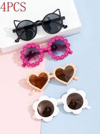 4PCS/1pc Children/Adult Fashionable Daisy Flower Decor Fashion Glasses Unisex, Outdoor Beach Photography Glasses, Baby Prop Eyewear Gift Glasses Box