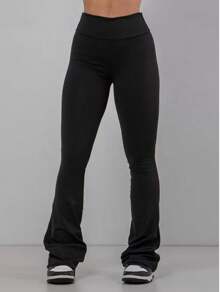 Flare Ballerina Strap Thick Fabric High Waist In Suplex Premium Polyester Comfort With Wolfox - 黑色 - 查看 4