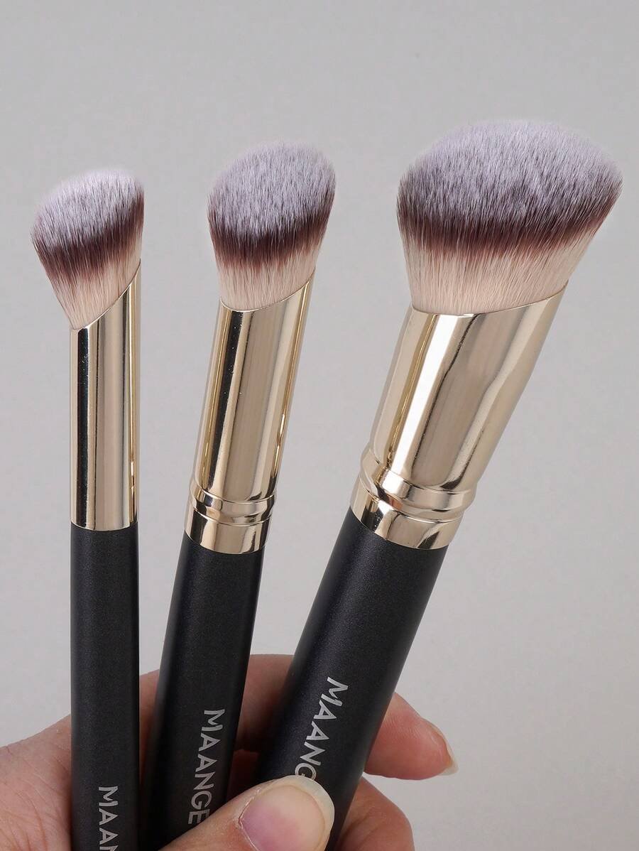 MAANGE 3pcs Basic Makeup Brushes Set For Foundation Brush Concealing Brushes For Details Soft And Dense Hair Skin-Friendly Make Up Tool Kit For Travel, Party, Gift - 黑色 - 查看 1