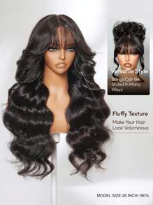 UNice Wigs Curtain Bangs Fluffy Black Fluffy Pre Cut Pre Bleached Pre Plucked 7x5 Bye Bye Knots Lace Front Wig Natural Loose Wave Wig Wear Go Glueless Wig Lace Closure Wigs For Women UNICE Hair
