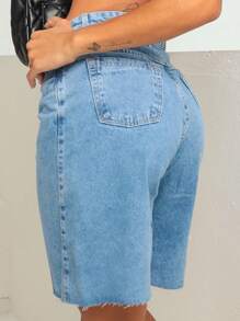 Bermuda Jeans Without Elastane/High Waist/Premium Line - 藍色 - 查看 9