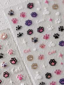 1 miếng dán móng tay hình móng mèo hồng 5D dễ thương kiểu Nhật Bản Kawaii, phụ kiện làm móng tự dính, đồ dùng làm móng DIY. - Nhiều màu - Xem 5