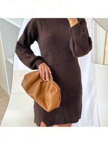 TRICOT Mousse Dress With Side Slits - Grey - View 3